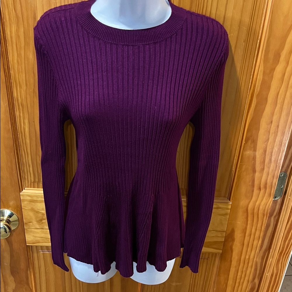 VENUS Deep Purple Long Sleeve Ribbed Top - Picture 2 of 6